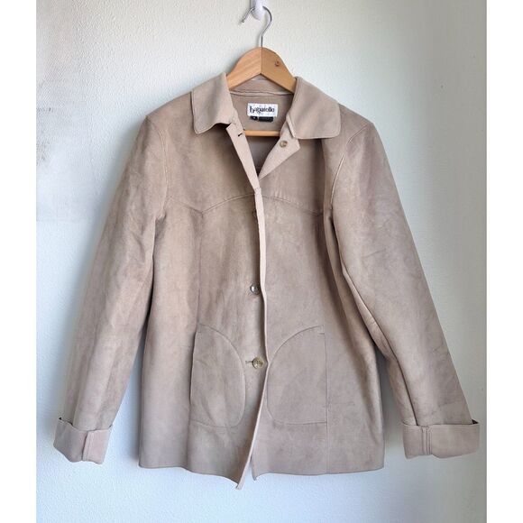 American Vintage Jackets & Blazers - BAGATELLE Vintage 90s Tan Beige Faux Suede Button Front Jacket Coat Womens Small